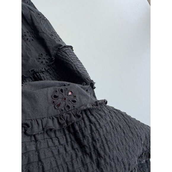 GAP Black Cotton Eyelet Voile Button Front Ruffle Hem A-Line Midi Dress, Size XS - Picture 8 of 14